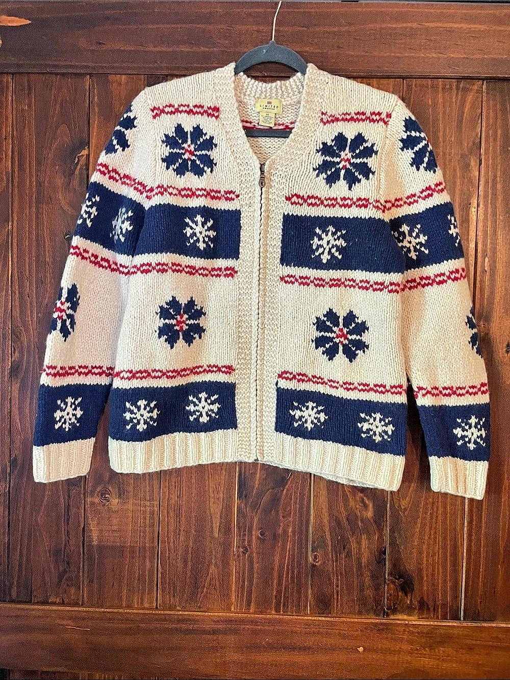 Limited America Fair Isle Zip Cardigan in Cream & Blue Size Medium